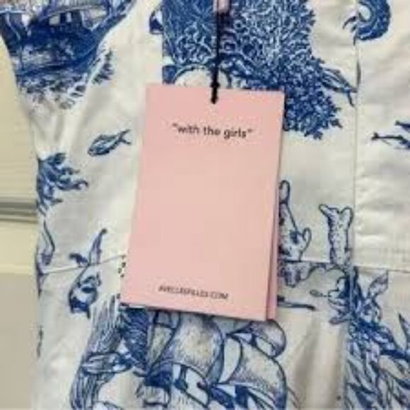 Avec Les Filles sea creature toile cotton blend white blue midi dress size 8 - Picture 4 of 7